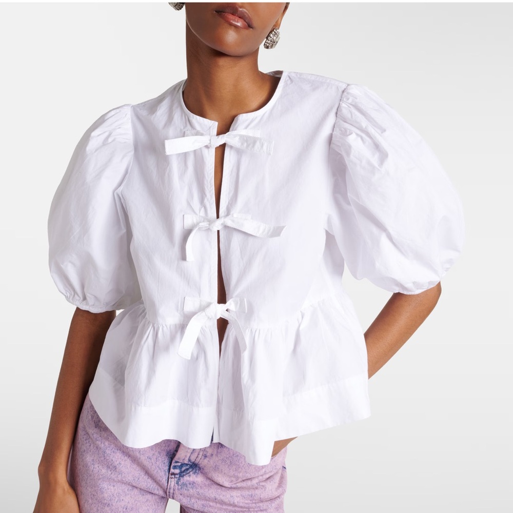Ganni White Puff Sleeve Blouse